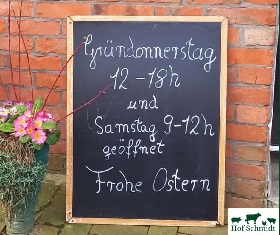 Öffnungszeiten an Gründonnerstag von 12:00 bis 18:00 Uhr